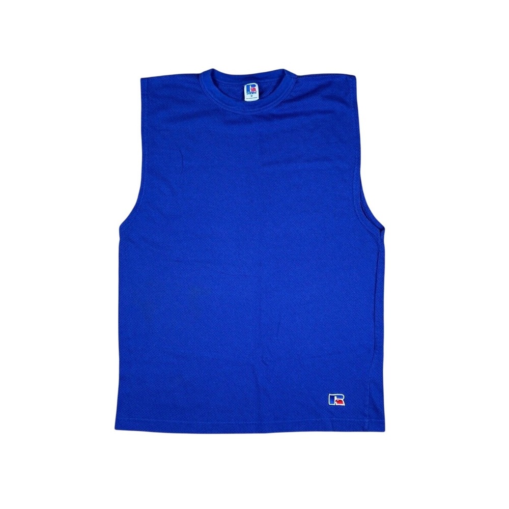 Vtg 90s Russell Athletic Tank Top Men's‎ M Blue Mesh Sleeveless Shirt USA